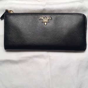 Prada Zip Around Black Saffiano Wallet
